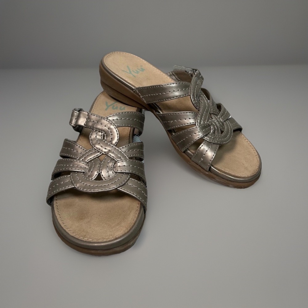 Yuu Milley Sandals Bronze Metallic Adjustable Comfort Slide Slip On Shoe Sz 6M